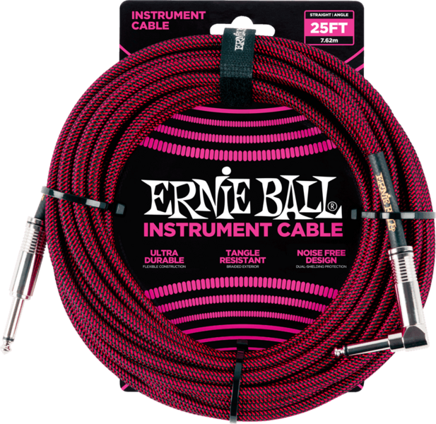 Ernie Ball 6062 Woven Sleeve Jack/Jack Elbow 7,62M Black and Red
