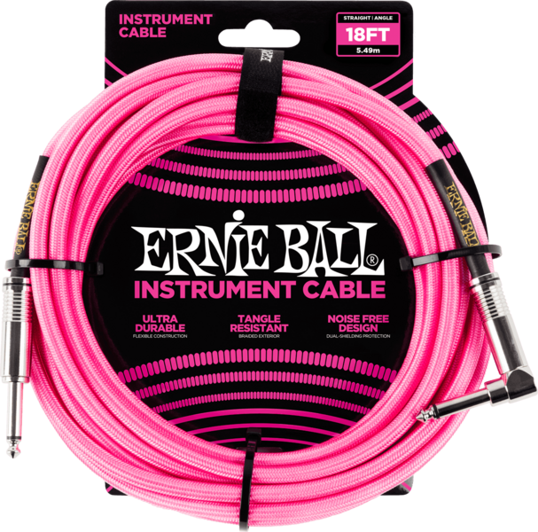Ernie Ball 6083 Woven sleeve instrument cables Woven Jack/Jack sleeve angled 5,5M Pink