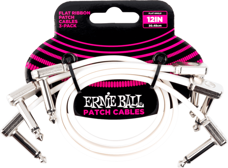 Ernie Ball 6386 Patch Instrument Patch Cables 3 Pack - Flat &amp; Fine Bend - 12&quot; - White