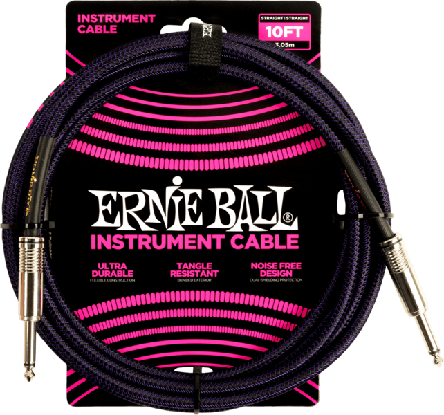 Ernie Ball 6393 Instrument cables woven jack/jacket 3m black and purple